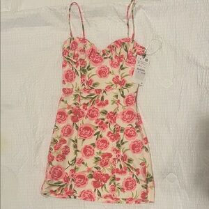 Zara Pink Rose Print Mini Dress on Cream